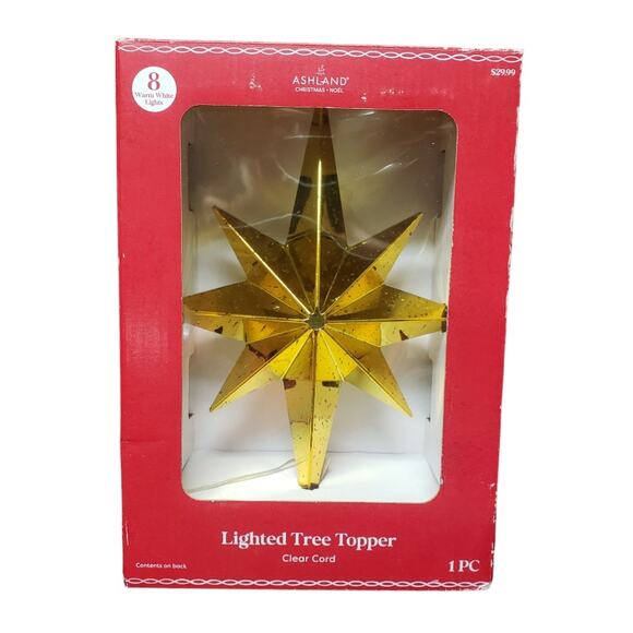 Ashland Christmas Noel Gold Star Lighted Tree Topper 8 Warm Lights Clear Cord - Picture 1 of 4